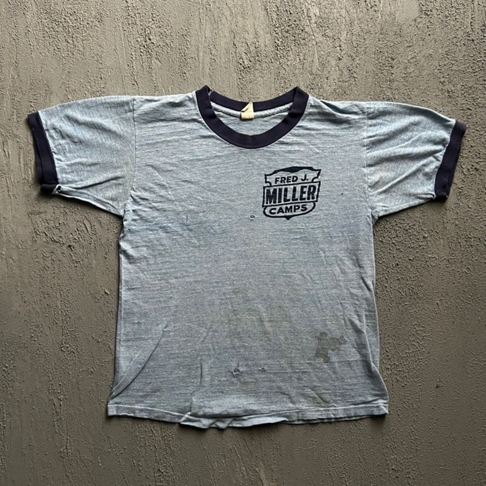 Vintage Fred J Miller Camps Shirt XS Blue 1960s Distressed USA Ringer
